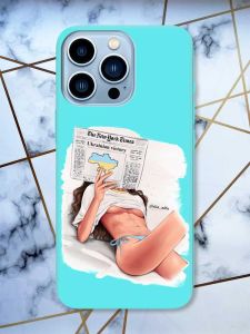 Матовий бірюзовий чохол на Apple iPhone 13 Pro Max Дівчина з газетою (принт 31)