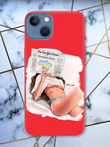 Матовий червоний чохол на Apple iPhone 13 Дівчина з газетою (принт 31)