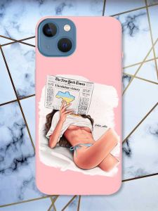 Матовий рожевий чохол на Apple iPhone 13 Дівчина з газетою (принт 31)