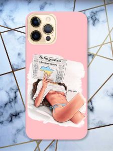 Матовий рожевий чохол на Apple iPhone 12 Pro Max Дівчина з газетою (принт 31)