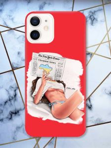 Матовий червоний чохол на Apple iPhone 12 / 12 Pro (6.1) Дівчина з газетою (принт 31)