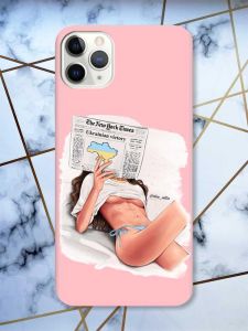 Матовий рожевий чохол на iPhone 11 Pro Max (6.5) Дівчина з газетою (принт 31)