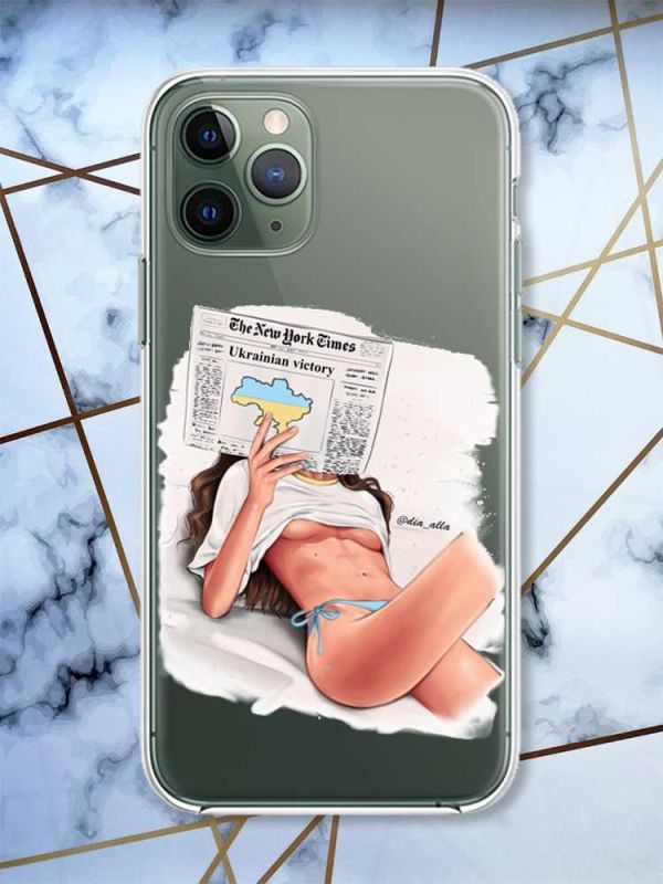 Прозорий чохол на iPhone 12 / 12 Pro Дівчина з газетою (принт 31)