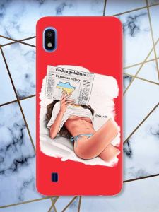 Матовий червоний чохол на Samsung Galaxy A10 (2019) A105 Дівчина з газетою (принт 31)