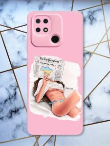 Матовий рожевий чохол на Xiaomi Redmi 10C Дівчина з газетою (принт 31)