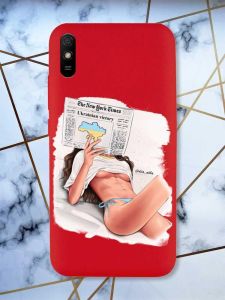 Матовий червоний чохол на Xiaomi Redmi 9A Дівчина з газетою (принт 31)