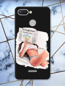 Матовий чорний чохол на Xiaomi Redmi 6 Дівчина з газетою (принт 31)