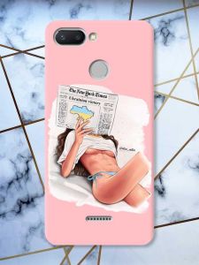 Матовий рожевий чохол на Xiaomi Redmi 6 Дівчина з газетою (принт 31)