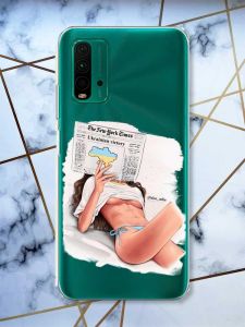 Прозорий чохол на Xiaomi Redmi 9T  Дівчина з газетою (принт 31)