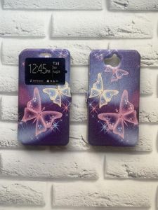 Чохол-книжка з принтом для Huawei Y5 2017 Метелики на фіолетовому