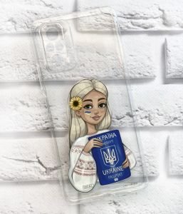 Прозорий чохол на Redmi Note 10 Pro патріотичний дизайн Українка з паспортом (принт 13)