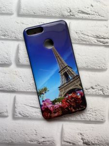 Оригінальний силіконовий чохол з малюнком Huawei Honor 7X Вежа на синьому