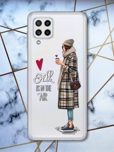 Прозорий чохол Samsung Galaxy M32 / M22 / A22 4G Дівчина з кавою (принт 59)