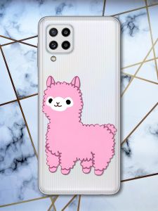 Прозорий чохол Samsung Galaxy M32 / M22 / A22 4G Лама рожева (принт 100)