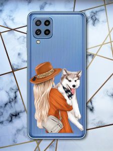 Прозорий чохол Samsung Galaxy M32 / M22 / A22 4G Дівчина з собачкою (принт 115)