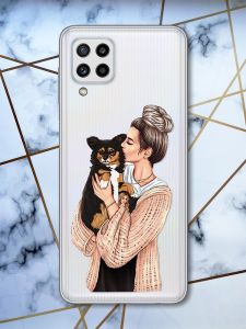 Прозорий чохол Samsung Galaxy M32 / M22 / A22 4G Дівчина з собачкою (принт 116)