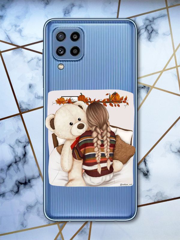 Прозорий чохол Samsung Galaxy M32 / M22 / A22 4G Дівчинка з ведмедиком (принт 117)