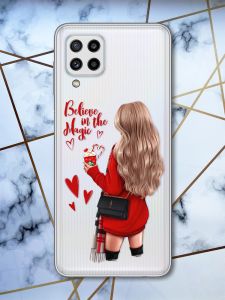 Прозорий чохол Samsung Galaxy M32 / M22 / A22 4G Дівчина з кавою принт 137)