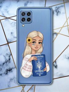 Прозорий чохол для Samsung Galaxy M32 / M22 / A22 4G Українка з паспортом (патріотичний принт 13)