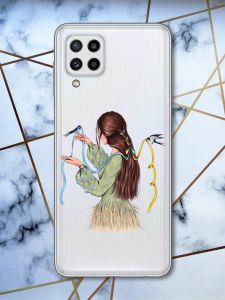 Прозорий чохол для Samsung Galaxy M32 / M22 / A22 4G Дівчина з ластівками (патріотичний принт 16)