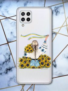 Прозорий чохол на Samsung Galaxy M32 / M22 / A22 4G Дівчина зі стрічкою (патріотичний принт 25)