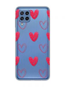 Прозорий чохол Samsung Galaxy M32 / M22 / A22 4G Сердечка червоні (принт 77)