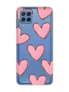 Прозорий чохол Samsung Galaxy M32 / M22 / A22 4G Сердечка рожеві (принт 78)