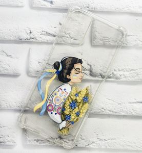 Прозорий чохол на Samsung Galaxy M52 патріотичний дизайн Українка з колосками принт 172