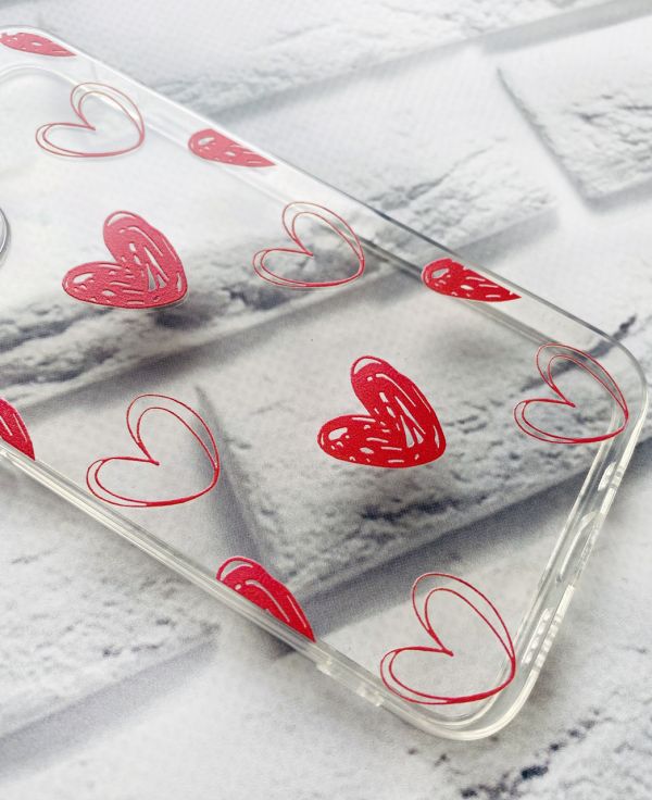 Прозорий чохол на iPhone 12 mini Сердечка червоні (принт 77)