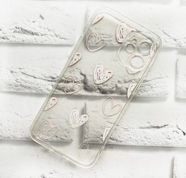 Прозорий чохол на iPhone 12 mini Сердечка червоні (принт 77)