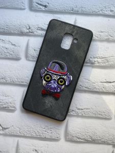 Силіконовий чохол із тканинною вишивкою для Samsung Galaxy A8 Plus 2018 A730 Бульдог в капелюсі