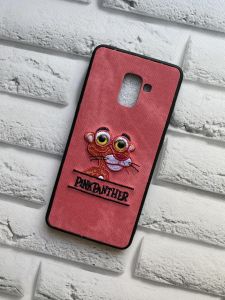 Силіконовий чохол із тканинною вишивкою для Samsung Galaxy A8 Plus 2018 A730 Пантера оранжева