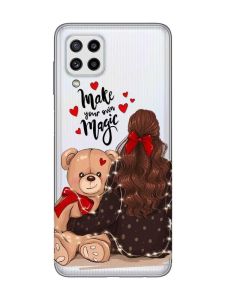 Прозорий чохол Samsung Galaxy M32 / M22 / A22 4G Дівчина з ведмедиком (принт 188)