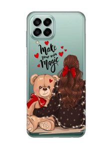 Прозорий чохол на Samsung Galaxy M33 5G Дівчина з ведмедиком (принт 188)