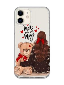 Прозорий чохол на iPhone 12 mini Дівчина з ведмедиком (принт 188)