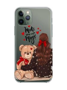 Прозорий чохол на iPhone 12 / 12 Pro Дівчина з ведмедиком (принт 188)