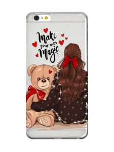 Прозорий чохол на iPhone 6+/6 Plus Дівчина з ведмедиком (принт 188)