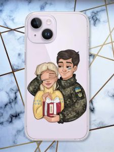 Прозорий чохол із захистом камери на iPhone 14 Подарунок Перемога (патріотичний принт 178)