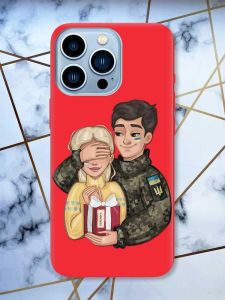 Матовий червоний чохол на Apple iPhone 13 Pro Max Подарунок Перемога (патріотичний принт 178)