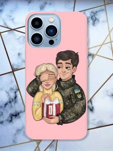 Матовий рожевий чохол на Apple iPhone 13 Pro Max Подарунок Перемога (патріотичний принт 178)