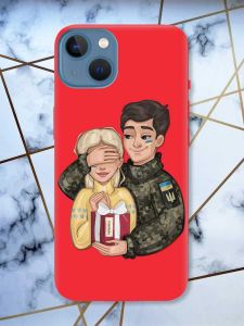 Матовий червоний чохол на Apple iPhone 13 Подарунок Перемога (патріотичний принт 178)