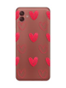 Прозорий чохол на Samsung Galaxy A04 Сердечка червоні (принт 77)