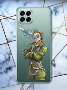 Прозорий чохол на Samsung Galaxy M33 5G Дівчина-пілот (патріотичний принт 6)