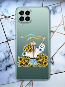 Прозорий чохол на Samsung Galaxy M33 5G Дівчина зі стрічкою (патріотичний принт 25)