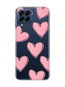Прозорий чохол на Samsung Galaxy M33 5G Сердечка рожеві (принт 78)