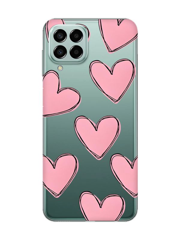 Прозорий чохол на Samsung Galaxy M33 5G Сердечка рожеві (принт 78)