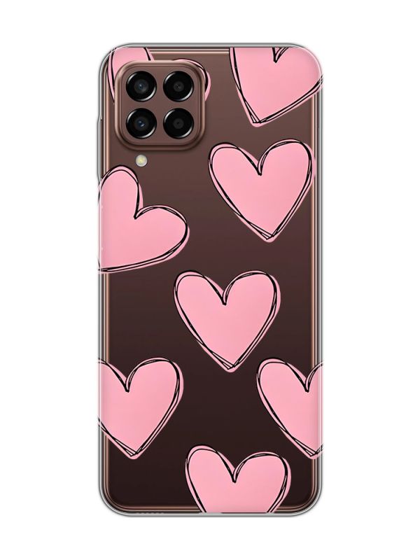 Прозорий чохол на Samsung Galaxy M33 5G Сердечка рожеві (принт 78)