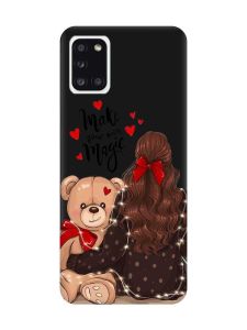 Матовий чорний чохол на Samsung Galaxy A31 Дівчина з ведмедиком (принт 188)