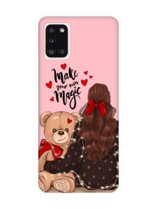 Матовий рожевий чохол на Samsung Galaxy A31 Дівчина з ведмедиком (принт 188)