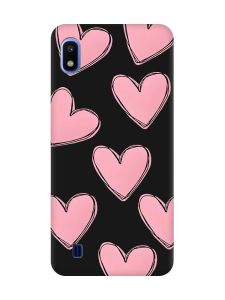 Матовий чорний чохол на Samsung Galaxy A10 (2019) A105 Сердечка рожеві (принт 78)